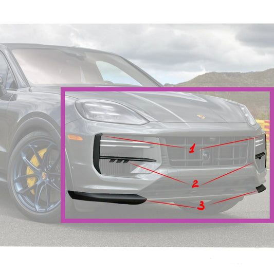 Set Carbon Fiber front Bumper Overlays compatible with Porsche Cayenne Coupe Turbo GT 2024